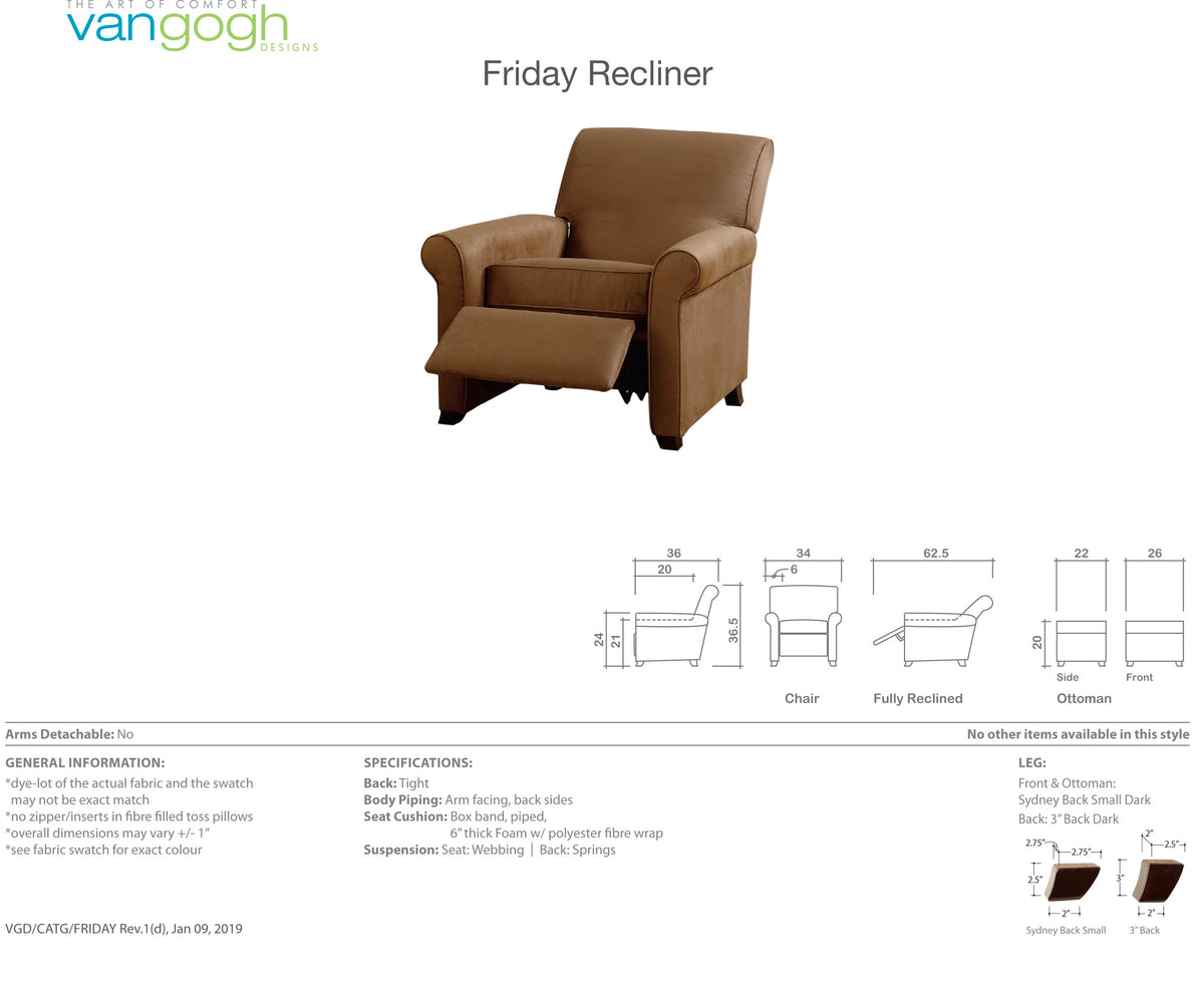 Friday Recliner Accent Chair Casadecor Kamloops
