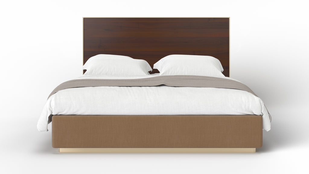 TH Solid Wood Allure Upholstered Platform Bed with Wood Headboard Panel - W7000 Series — supplier product photograph